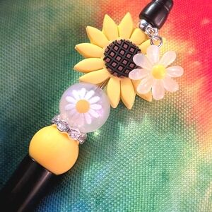 Handmade Silicone Focal Bead Sunflower and Daisy Pen